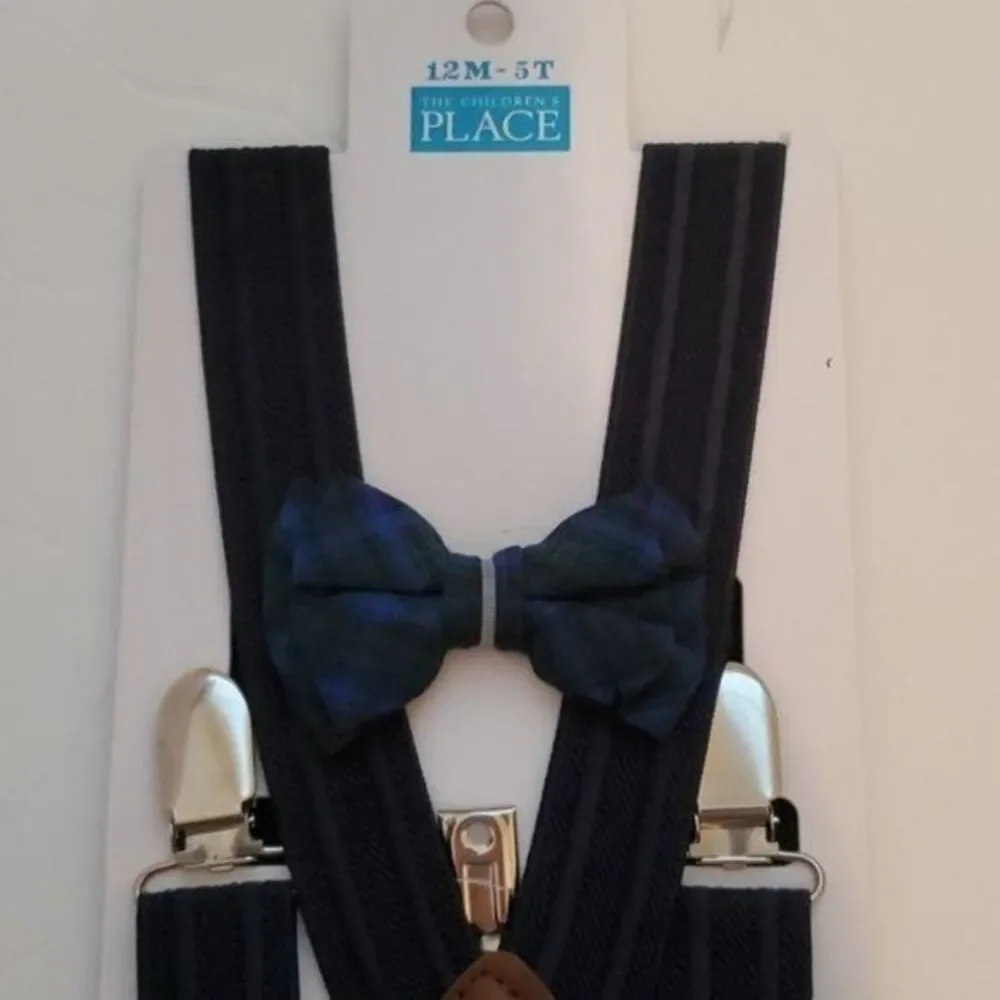 Children's Place Bow Tie Suspenders Set Little Boys Size 12M-5T Blue Green NWT